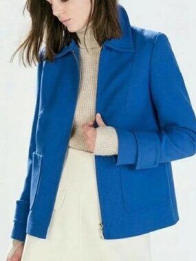 Zara Vibrant Royal Blue Full Zip Up Collared Jacket - Size Small